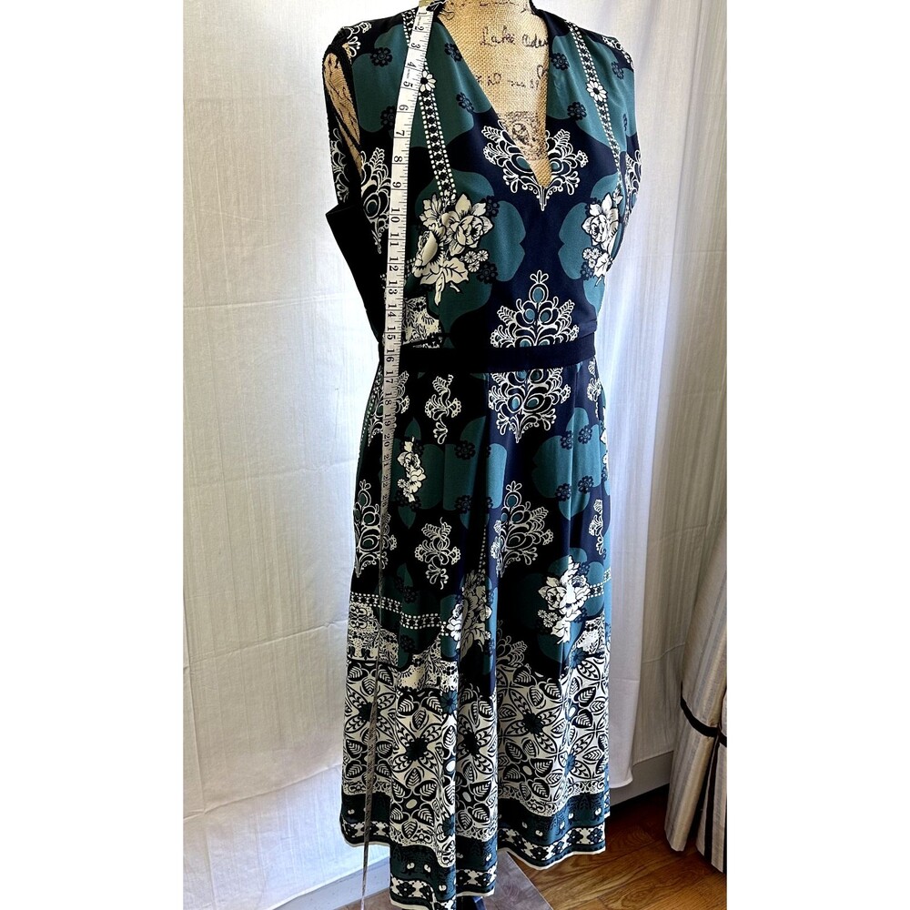 Pedro del Hierro Black Green Floral Printed A-line Sleeveless Midi Dress Sz L - Picture 3 of 16